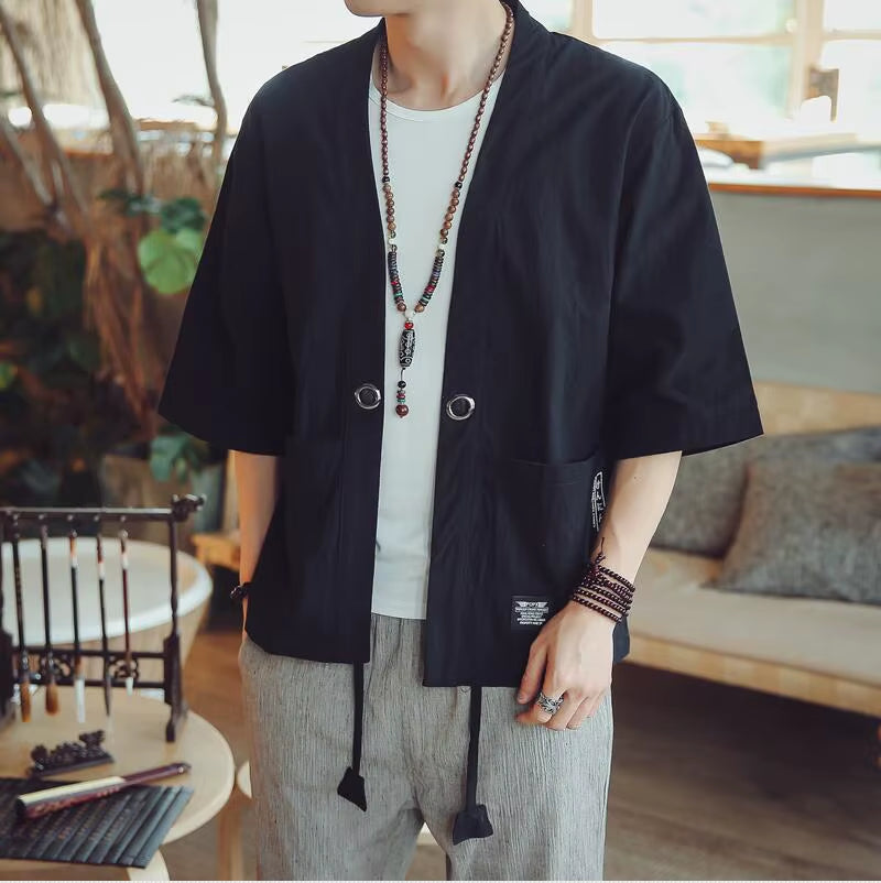 Kimono Cardigan Men Japanese Obi Male Yukata Men'S Haori Japanese Samurai Clothing Traditional Japanese Clothing FZ2014